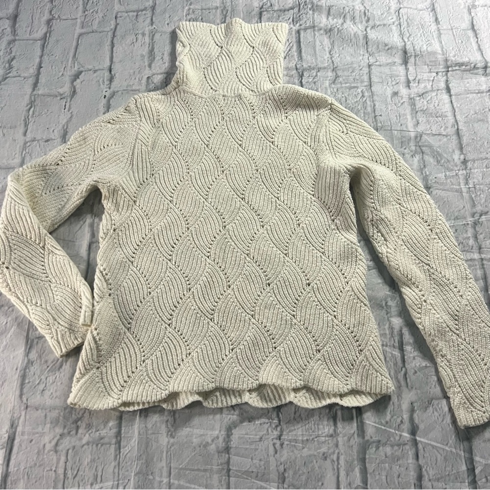 Sundance Champlain Turtleneck Cotton Silk Blend Scallop Hem Sweater Off White - Picture 8 of 9